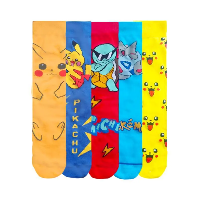 Фото 5 стилей Pokemon унисекс модные трендовые длинные носки аниме рисунок Пикачу Сквиртл креативные детские подарки на день рождения украшение для косплея №3