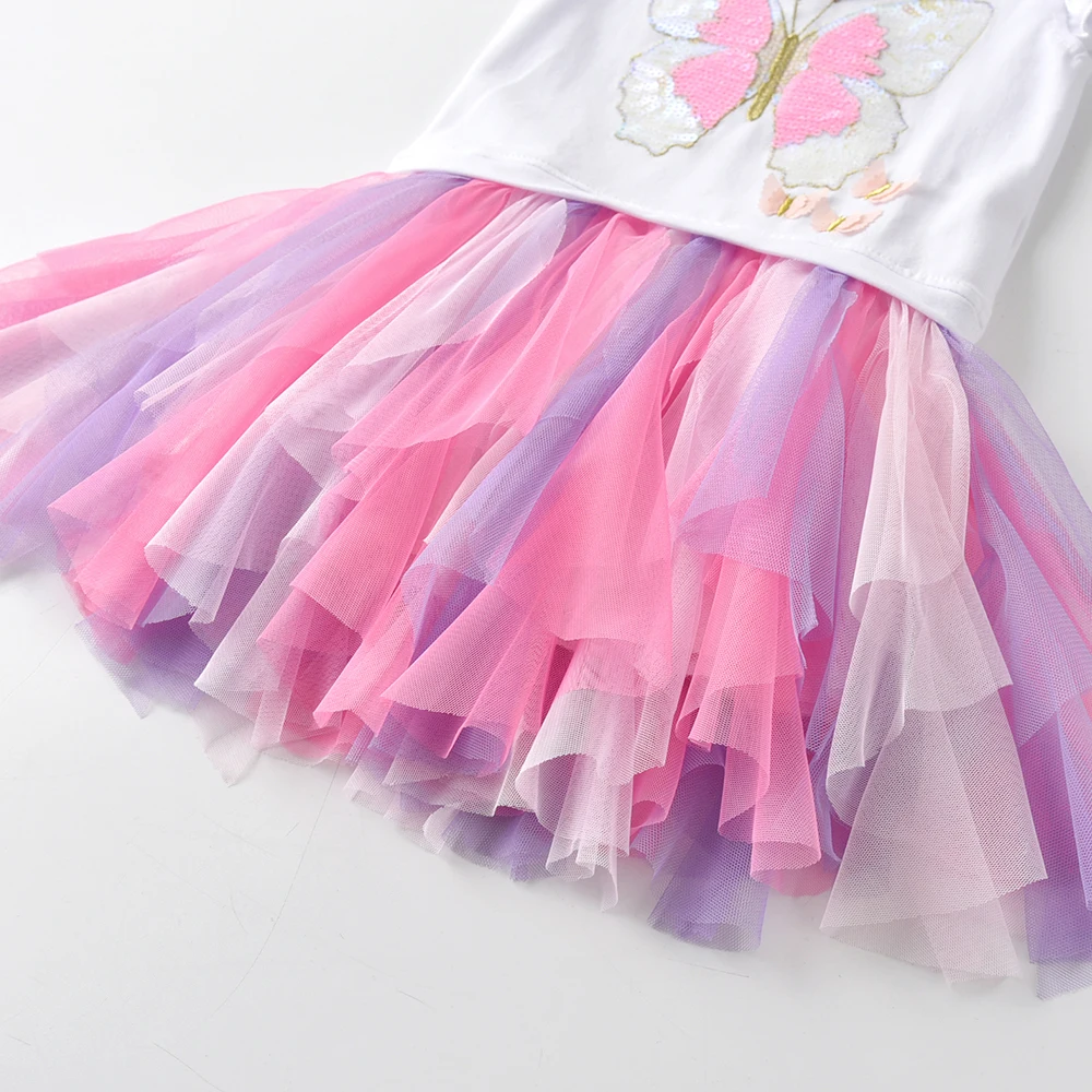 Платье детское летнее без рукавов с блестками и бабочками