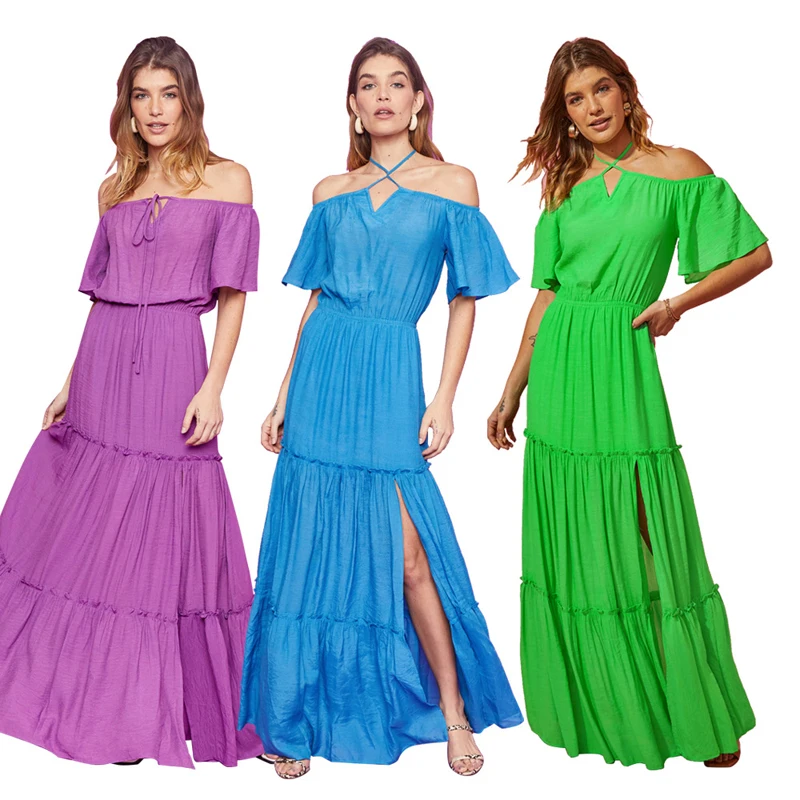 

Женское однотонное платье миди без бретелек, однотонное облегающее платье из полиэстера, с открытыми плечами, в мусульманском стиле, лето 2023