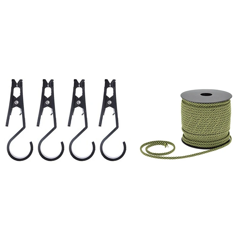 

4Pcs Outdoor Camping Awning Tent Clips Clasp & 1 Pcs 50M Reflective Paracord 4Mm 7 Strand Core Outdoor Camping Rope