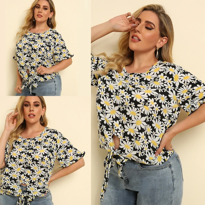 

Стильные женские блузки с круглым вырезом, Летние повседневные топы