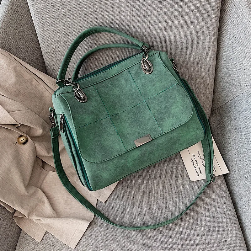 

New Vintage Women Handbags Ladies Shoulder Bags Large Capacity Matcha Green PU Leather Lady Totes Boston Crossbody Bags