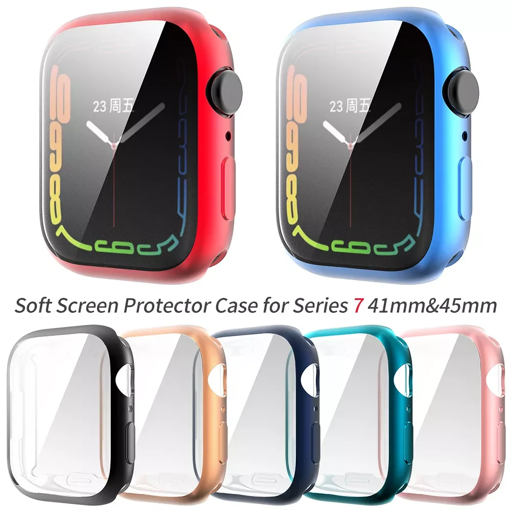 

Fashion Color Screen Protector Case for Apple Watch Series 7 6 SE 5 4 Cover 41mm 45mm 40mm 44mm Soft Bumper for Iwatch Tpu Shell