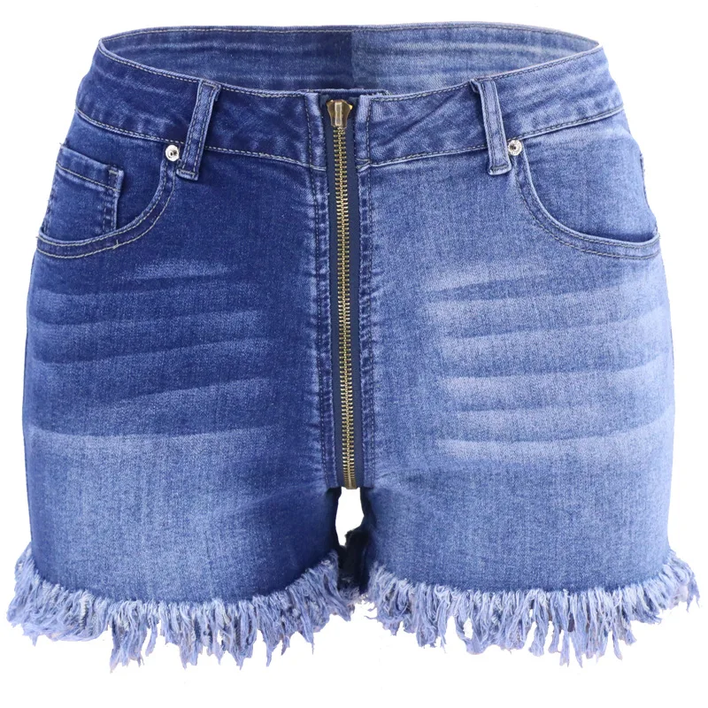 Summer Y2k Streetwear Patchwork Mini Jeans Shorts for Women Fashion Front Zipper Denim Shorts Female High Waisted Jean Femme
