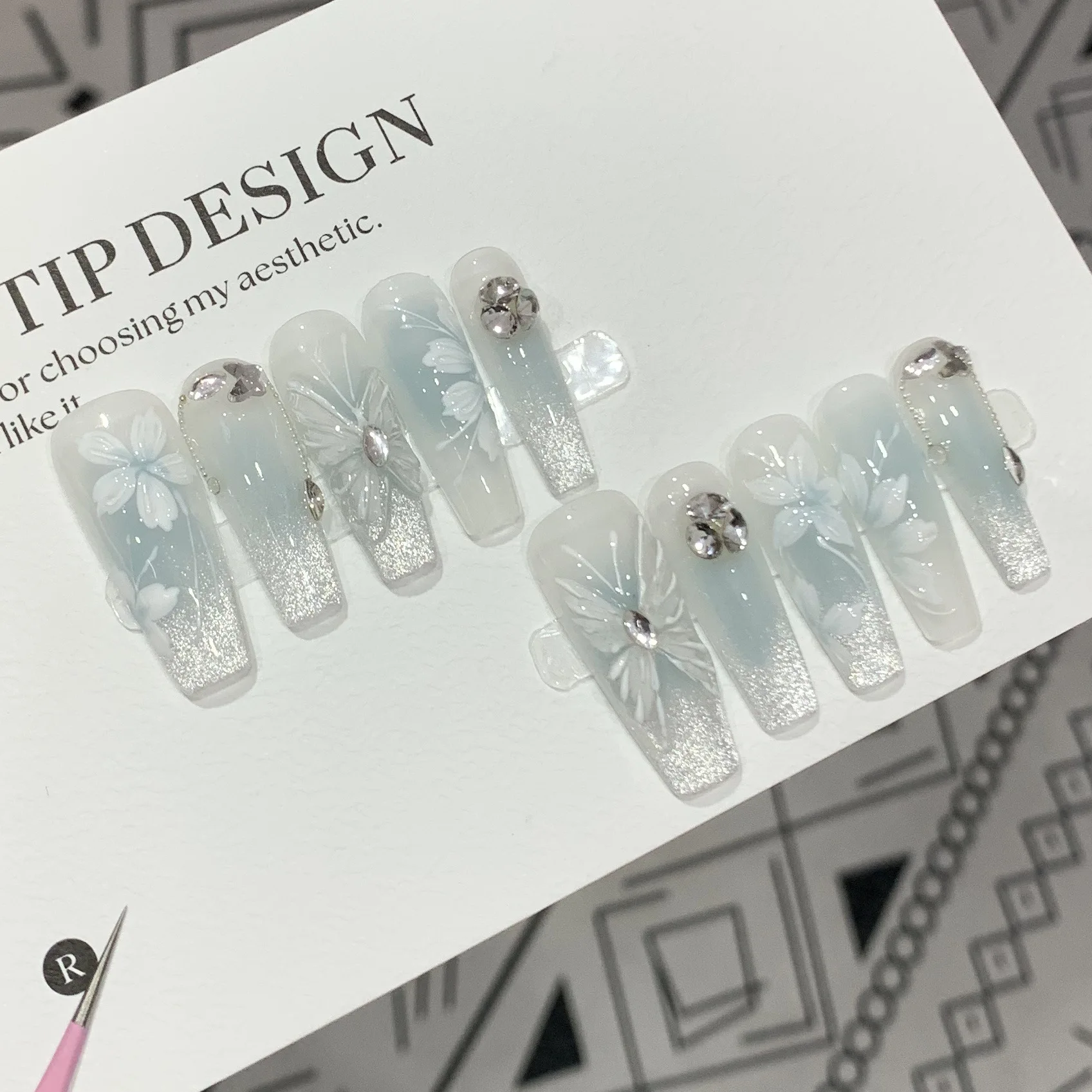 10 шт. длинные накладные ногти ручной работы ногти-бабочки со стразами носимые