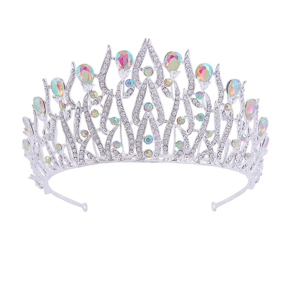 

Baroque Silver Color Crystal Bridal Veil Tiaras Rhinestone Party Crowns Pageant Diadem Bride Headbands Wedding Hair Accessories