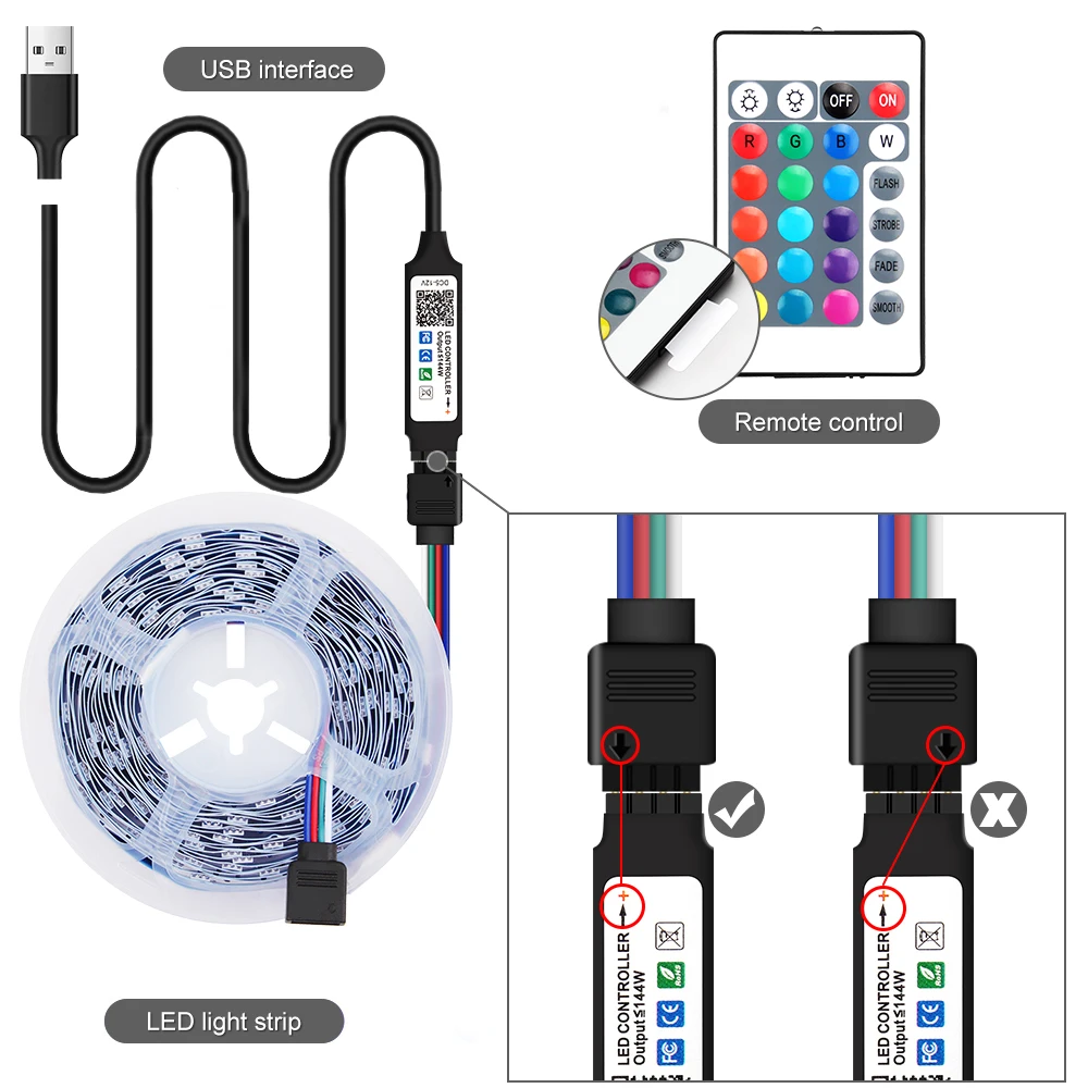 Фото Светодиодная лента 2835, Bluetooth, USB, 5 В, RGB, гибсветильник Светодиодная лента для украшения комнаты, подсветки телевизора, Диодная лента, 24 кнопки... №3