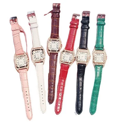 

Роскошные квадратные женские часы в сборке с инкрустированными бриллиантами, кожаные часы, водонепроницаемые кварцевые женские часы