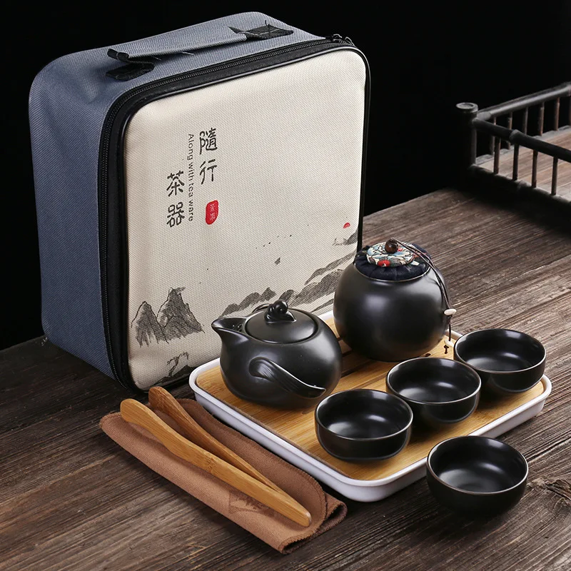 

Chinese Style 10PCS Portable Ceramic Travel Kung Fu Tea Set Quick Guest Cup Set Teapot Tea Caddy Drinkware Employee Meet Gift