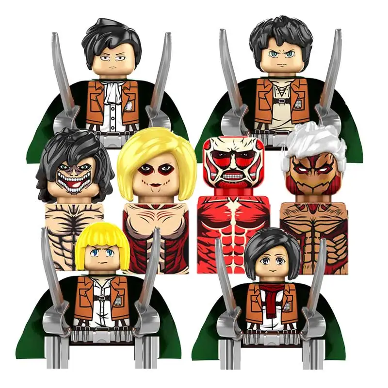 

KF6174 Attack on Titan Building Blocks Levi Ackerman Eren Mikasa Giant Cartoon Mini Action Toy Bricks Kids Gift