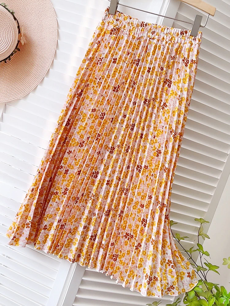 Женская шифоновая юбка с цветочным принтом TIGENA длинная универсальная