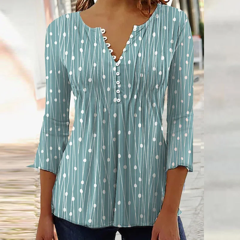 

Блузка женская в горошек, с V-образным вырезом, на пуговицах