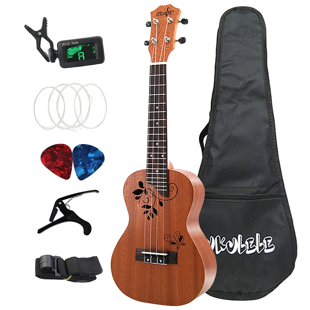 

Concert Ukulele Kits 23 Inch Sapele 4 Strings Hawaiian Mini Guitar with Bag Tuner Capo Strap Stings Picks Musical Instrument