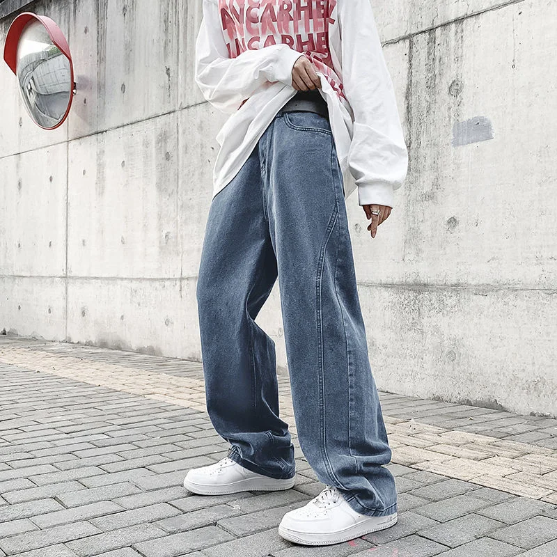 White Blue Black Baggy Jeans Men Fashion Casual Straight Jeans Mens Japanese Streetwear Loose Hip Hop Denim Pants Mens Trousers