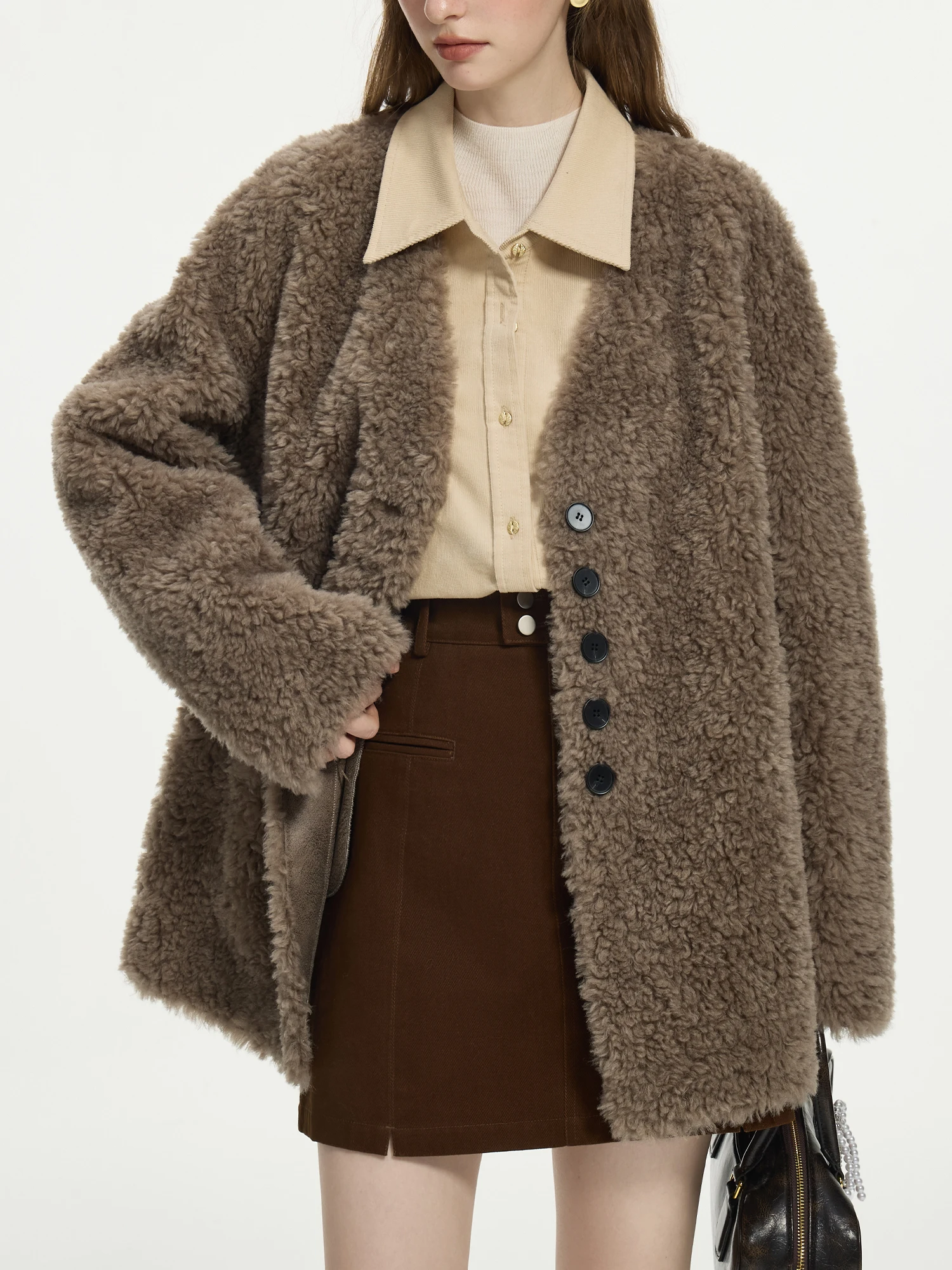 Женская теплая куртка из 100% шерсти с V-образным вырезом