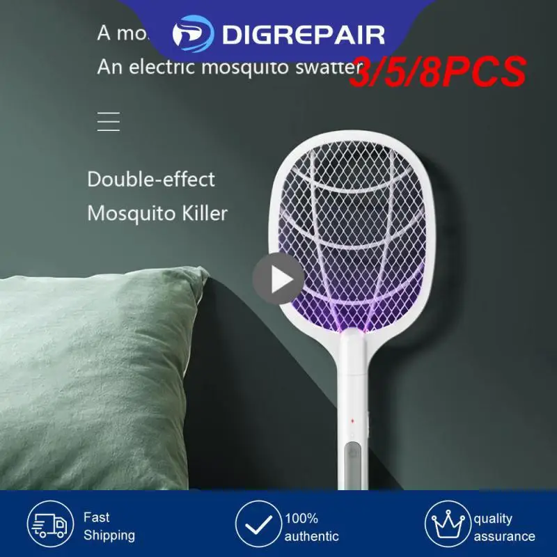 

3/5/8PCS 3000v Bug Zappers 2 In 1 Mosquito Light Trap Usb Rechargeable Electric Mosquito Swatter With Base Holder