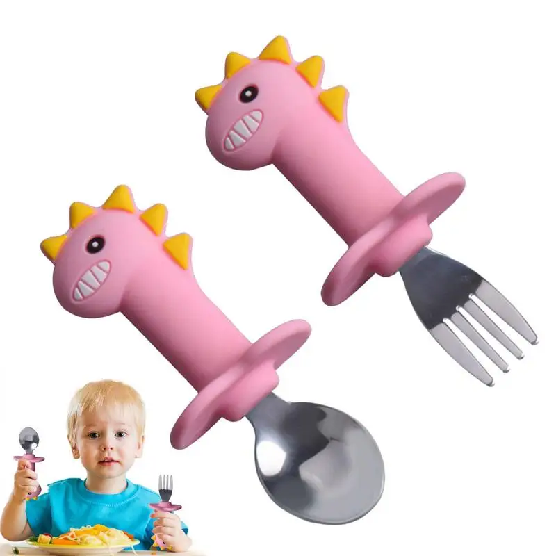 

Kids Utensils Stainless Steel Baby Forks And Spoons Cartoon Dinosaur Child And Toddler Safe Flatware Metal Kids Cutlery Utensil