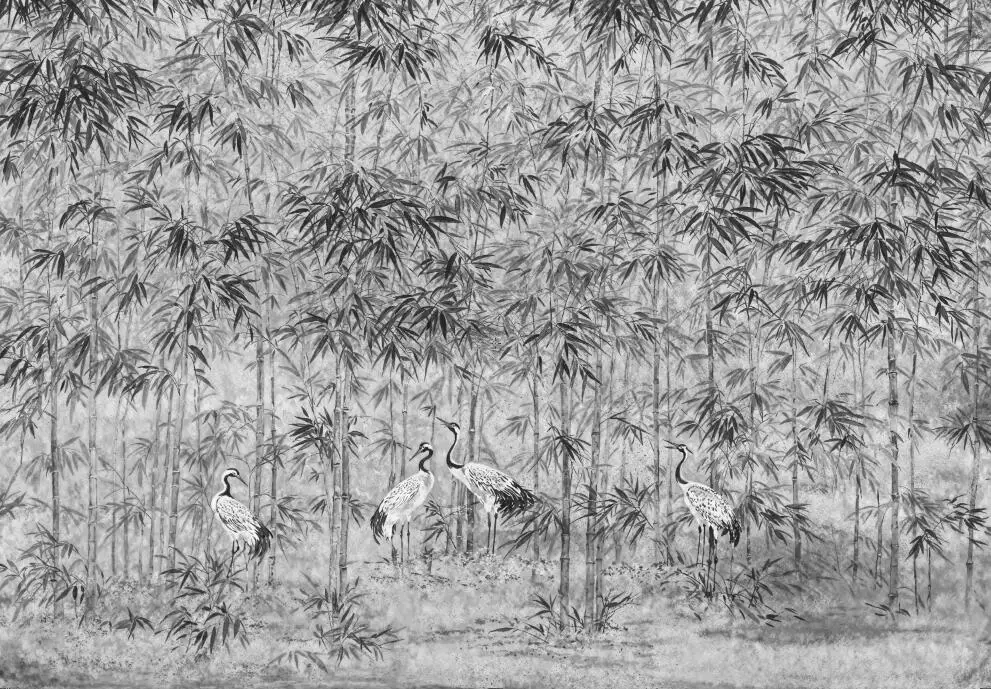 

3D обои Beibehang с бамбуковыми листьями и журавлями