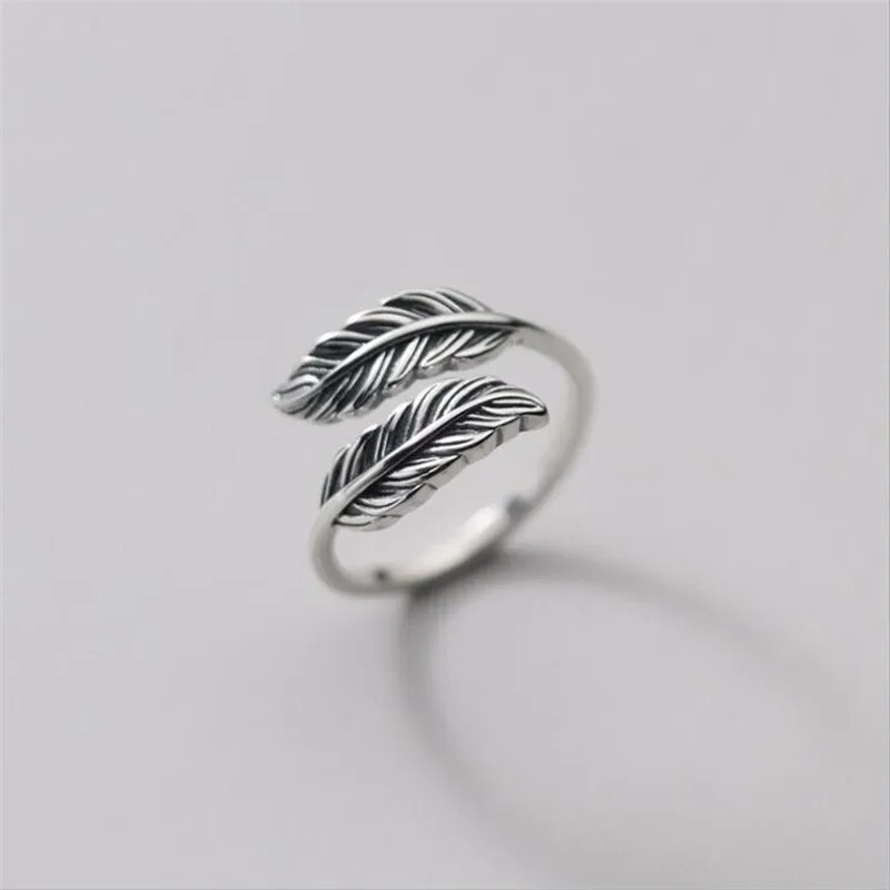 

New Arrival 925 Sterling Silver Needle Thai Silver Needle Feather Shape Open Women Rings High Quality Accessories Gift