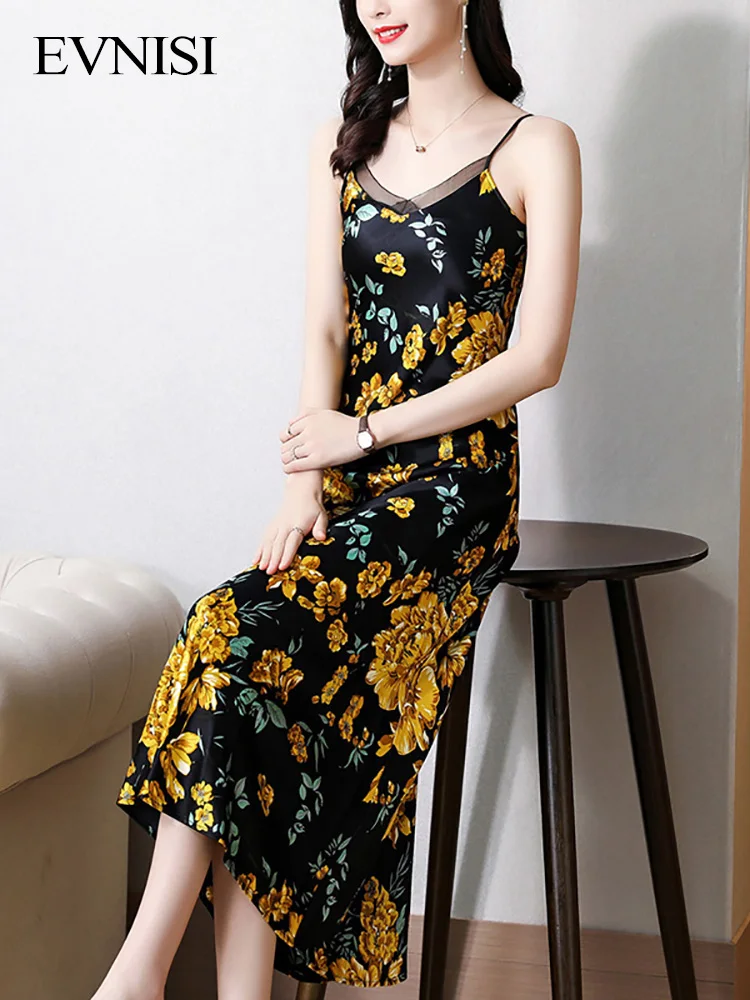 

Платье EVNISI с цветочным принтом, сексуальное платье с драпировкой, новинка 2022, летние женские платья на бретельках с V-образным вырезом, облег...