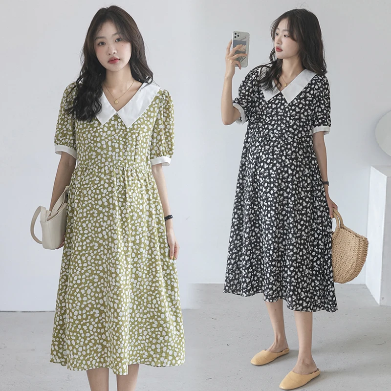 

1950# Summer Fashion Flroal Printed Chiffon Maternity Long Dress Casual Loose A Line Clothes for Pregnant Women Slim Pregnancy