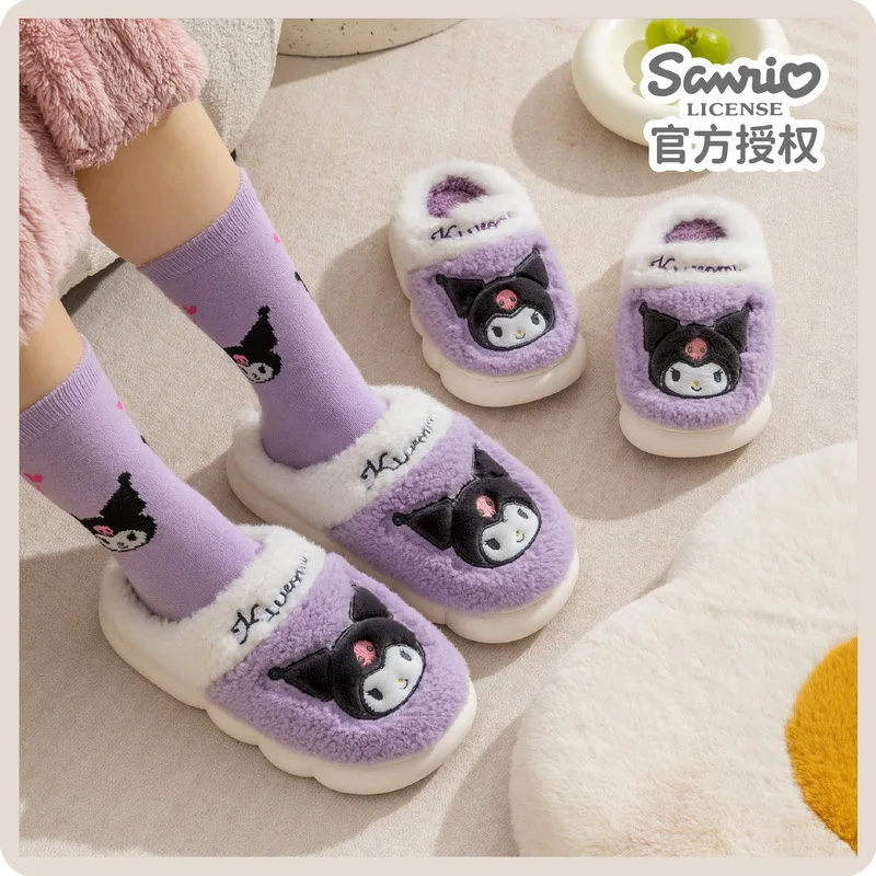 

Kawaii Sanrio Anime Hobby My Melody Kuromi Cinnamoroll Hello Kitty Winter Girl Half-Surrounded Warm Cotton Slippers Home Shoes