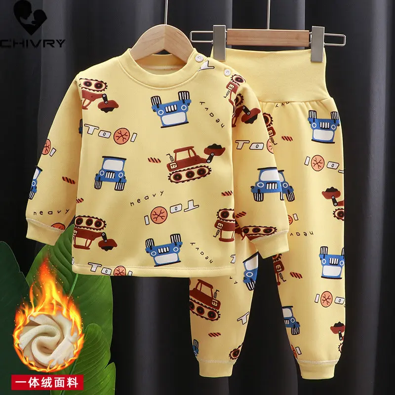 

New Kids Boys Thicken Pajamas Sets Cartoon O-Neck Tops with Pants Toddler Baby Girls Autumn Winter Keep Warm Sleepwear Clothing