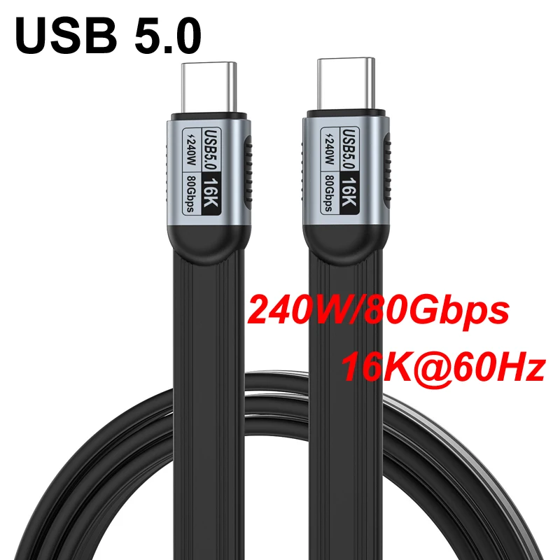 Фото Кабель USB 5.0 TYPE-C для передачи данных 80 Гбит/с, быстрой зарядки PD 5A 240 Вт, аудио- и видеопередачи 16K@60Hz, совместимый с Thunderbolt 5/4/3, SSD, MacBook, жесткими дисками, игровыми приставками №1