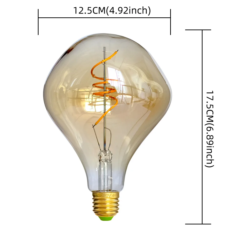 Фото Светодиодная лампа TIANFAN G125 Alien Edison, 4 Вт (25 Вт Eq), теплый свет 2000 К, с регулируемой яркостью, 110 В/220 В, янтарный/дымчатый, дизайн из спиральной нити в стиле ретро №4