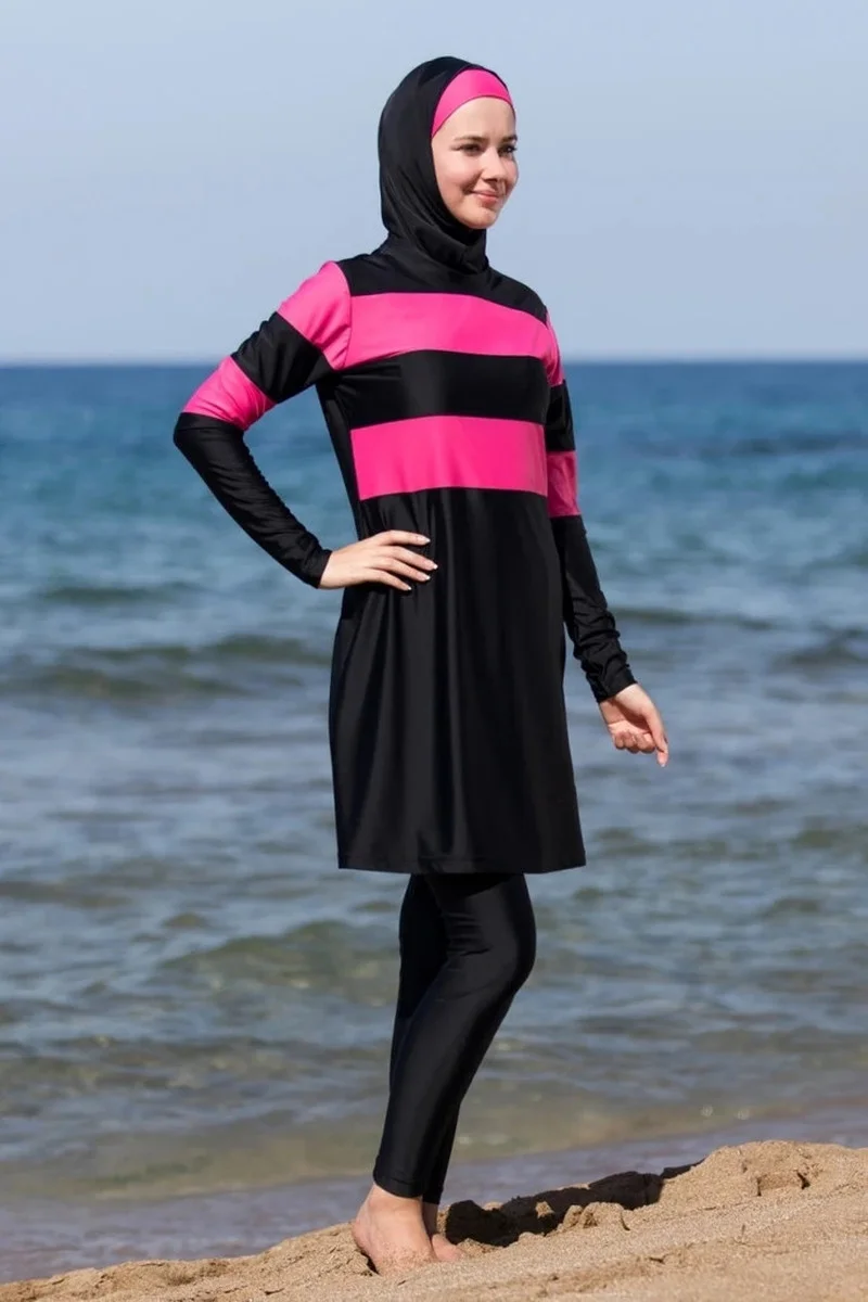 

Islamic Women Muslim Swimwear Burkini Hooded Hijab Swimsuit Modest Swim Surf Wear Sport Full Suit for Swimming 3 Piece sets 2021