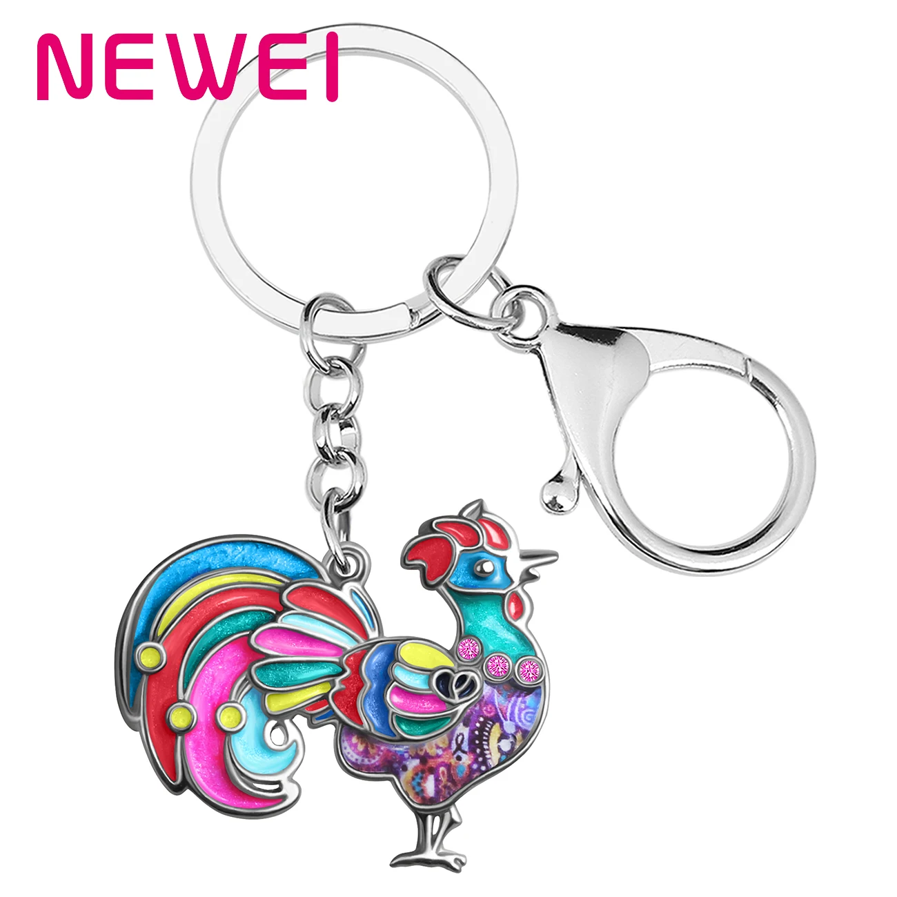 

NEWEI Enamel Alloy Floral Chicken Rooster Keychains Car Purse Key Chain Ring Gifts Fashion Jewelry For Women Girls Bag Charms