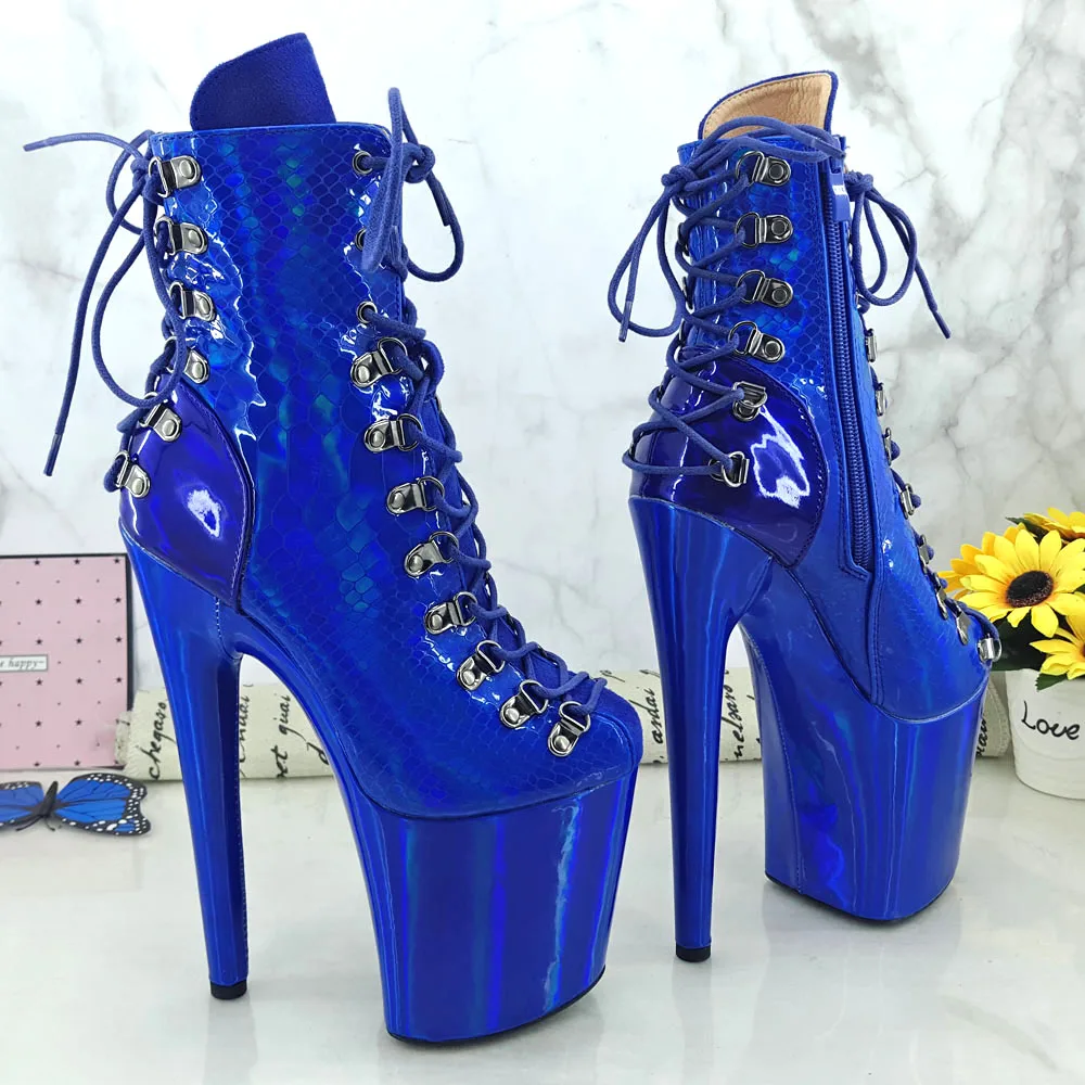 Leecabe Holo Blue 20CM/8inches Pole dancing shoes High Heel platform Boots closed toe Pole Dance boots