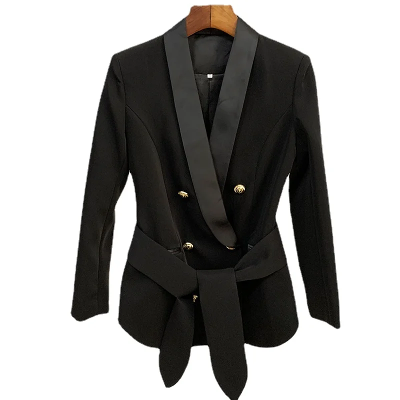Высококачественный блейзер с золотыми пуговицами и головой льва Женская