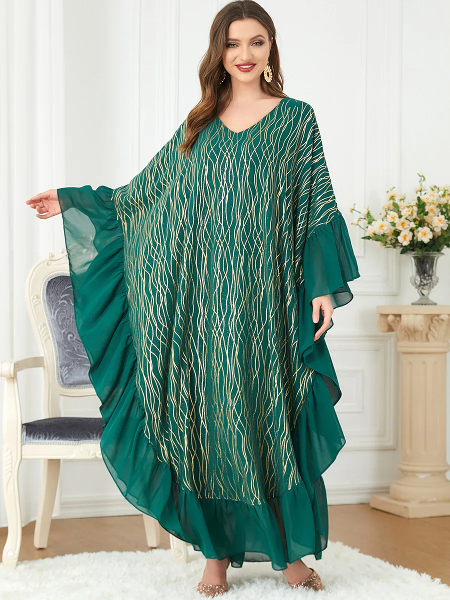 Abayas Dubai Green Chiffon Elegant Women Dress Turkey Arabic Oman Moroccan Caftan Muslim Fashion Female Clothes Vestidos