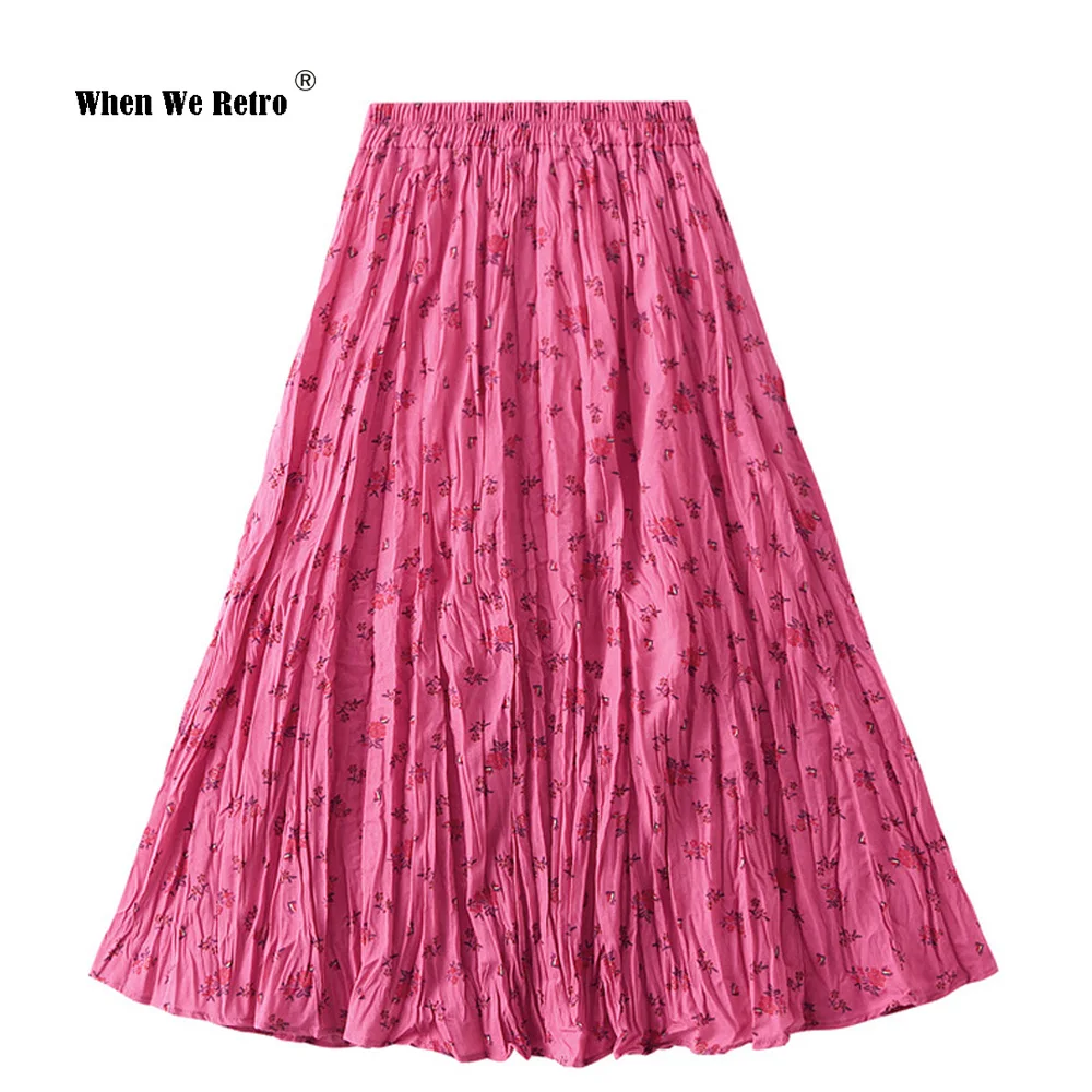 

Long Midi Length Summer Print Floral Skirt VD2937 Elastic Waist Women A Line Summer Skirts