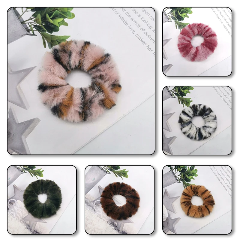 

2Pcs Fashion Plush Hair Ring Leopard Elastic Rope Rubber Band Hair Band Women Girls Soft Casual Hair Decor Sweet Hair Accessory