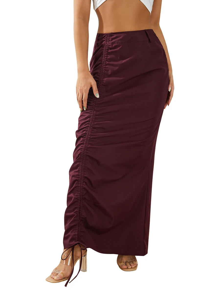 

Women Long Cargo Skirts Low Rise Drawstring Solid Color Baggy Y2k Maxi Skirts Harajuku Streetwear