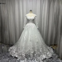 myyble real photo wedding dress 2022 custom made plus size flower wedding dresses long sleeves bridal lace up dresses ball gowns