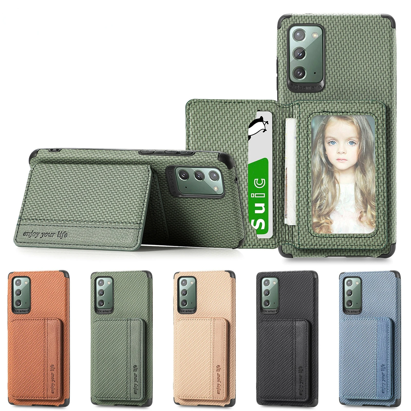 

Luxury Carbon Fiber Card Holder Leather Cover For Samsung Galaxy Z Flip 3 S21 S20 FE A02S A52 A72 A20S A30 A50 A70 S10 Plus Case