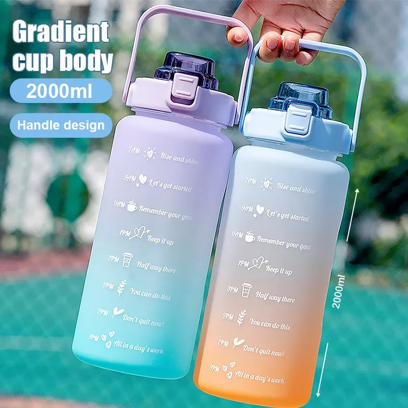 

2022New Liter Large Capacity Free Motivational with Time Marker Fitness Jugs Gradient Color Plastic Cups Outdoor Frosted Water B