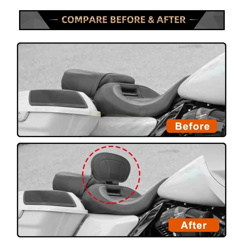Фото Кожаная подушка-спинка для водителя и пассажира Harley Touring CVO Electra Road Street Glide Road King 09-22 №5