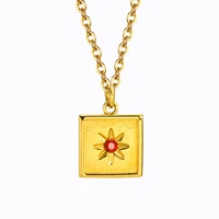 women geometric square necklace gold tone stainless steel flower star pendant neck collar birthday party jewelry
