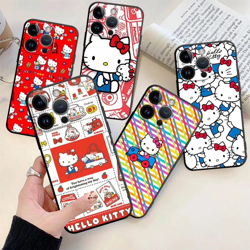 

Soft Silicone Cover Phone Case For iPhone 14 13 12 11 Pro Max 6 6S 7 8 Plus X XS XR 12 13 Mini Shell Cartoon Hello White Cat