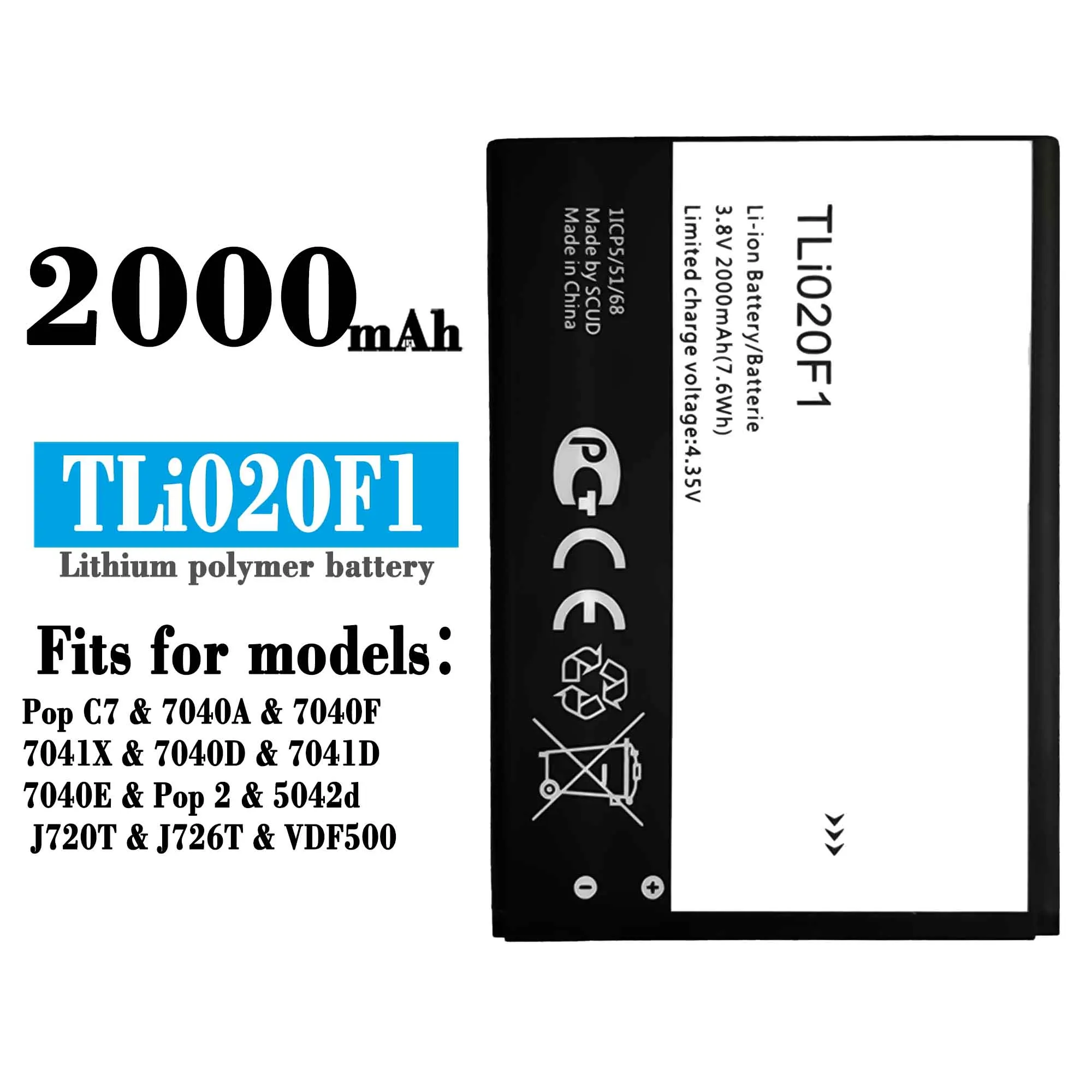 

Original TLi020F1 Battery For Alcatel PIXI 4 5045D U5 5044D 5044Y 5044I 5044T 5047D 5047Y 4047D Pop 2 5042D C7 7040 7040D 5010