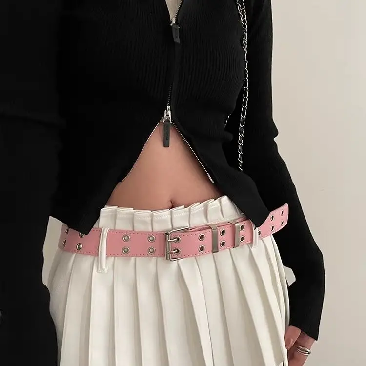 Женский Ремень С Двойной Пряжкой В Стиле Хип-хоп Панк Американский Винтажный