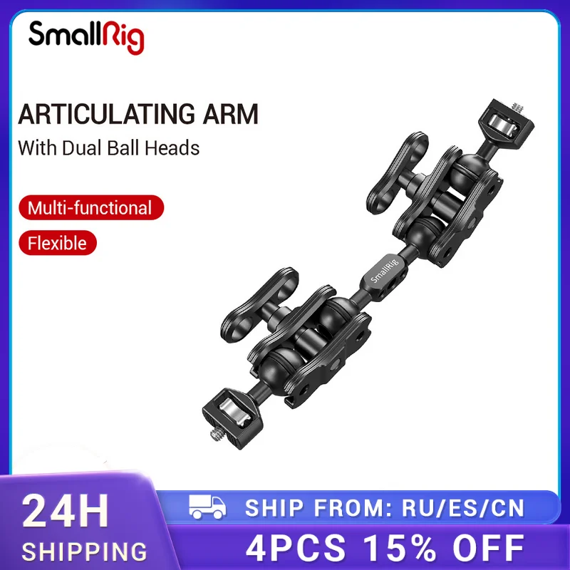 

SmallRig BallHead Extension Bar for Magic Arms(1/4" Screws) With 2 BallHead Clamp To Mount LCD Monitor Magic Arm Clamp - 2109