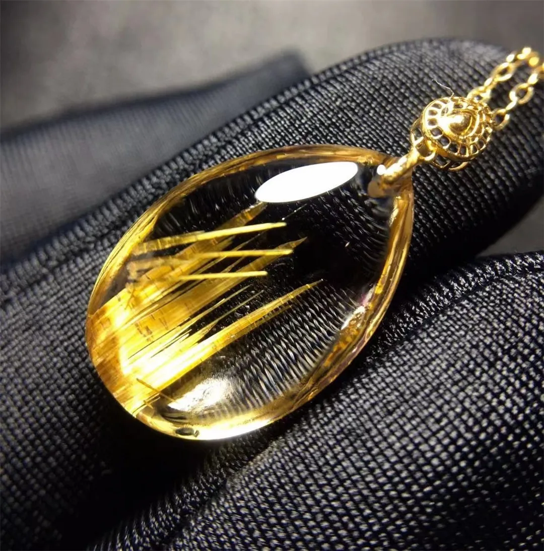 

Подвеска из натурального золота с рутиловым кварцем для женщин и мужчин, Подарочные ювелирные украшения на удачу, бусины из 18-каратного зол...