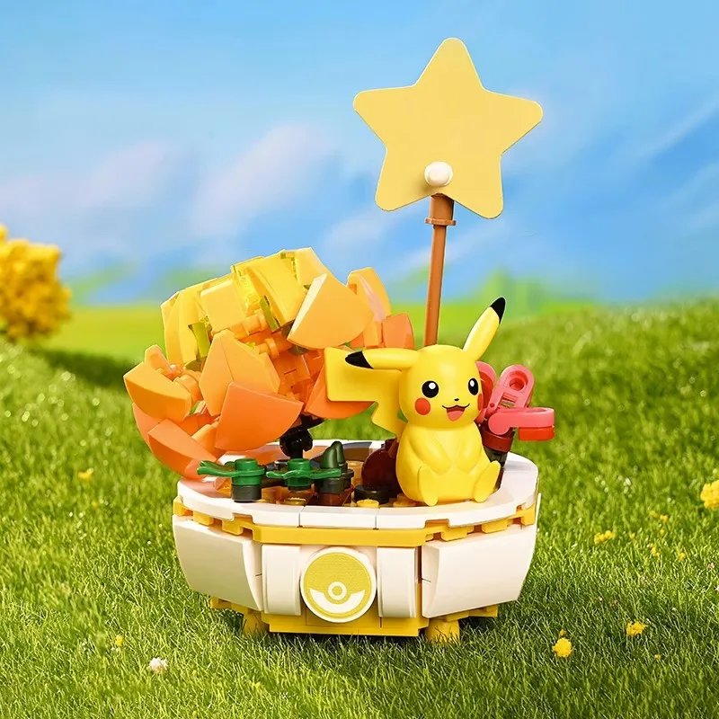 

New Pokemon Building Block Pikachu Charmander Squirtle Model Toy Home Decoration Plant Potted Flower Brick Girl Toy Child Gift