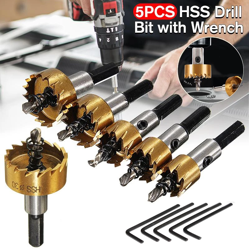 

5PCS HSS Titanium Coated Drill Bits Set High Speed Steel Hole Saw wood Cutter Tool Saw Tooth 16/18.5/20/25/30mm Power Tools