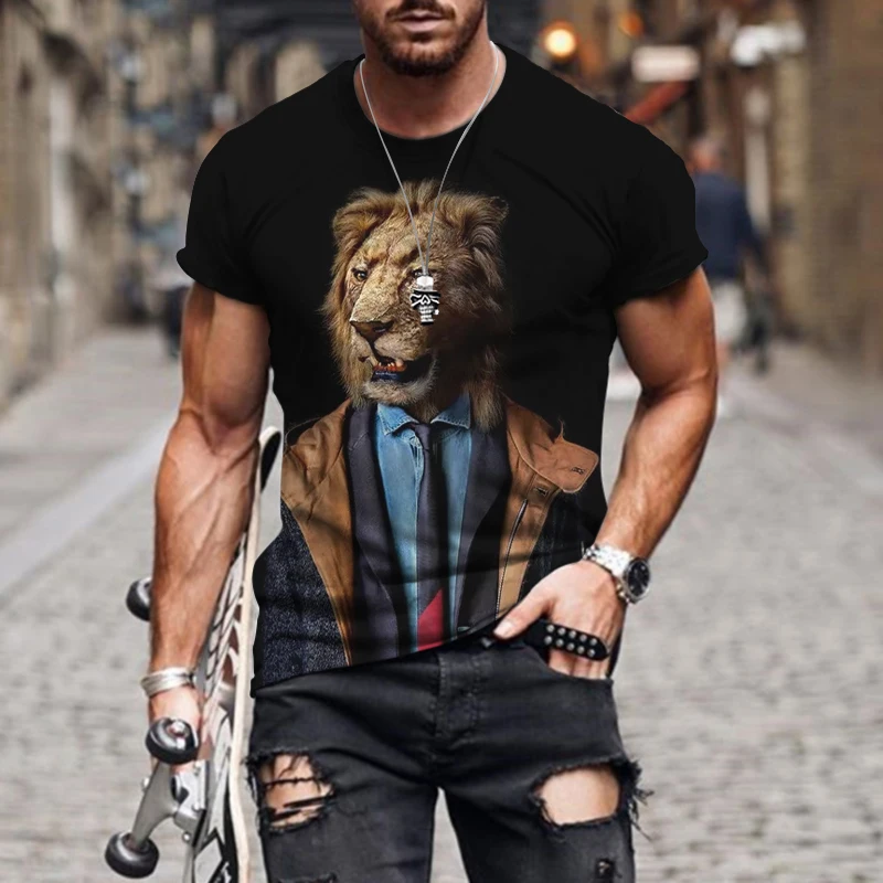 

Men's T-shirt Oversized Short Sleeve Clothing Animal Series Design Personalized Style Painted Top 3D Printing Color Sweater